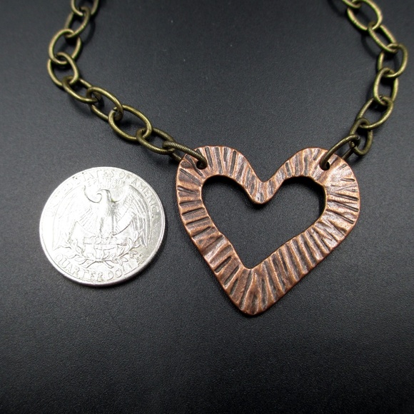 25 Inch Copper Tone Rustic Heart Pendant Necklace - Picture 5 of 8
